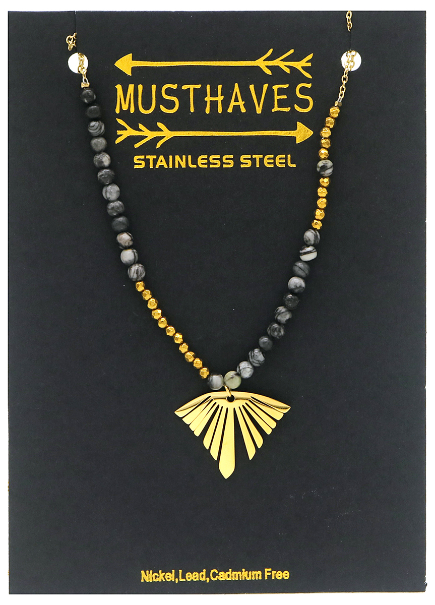 A-D7.3 N010-009G S. Steel Necklace with Stones