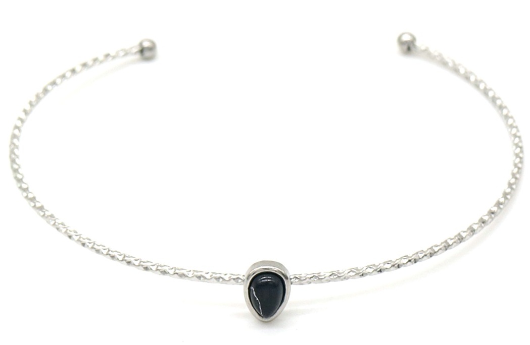 A-B1.1 B010-003S S. Steel Bangle Black Agate