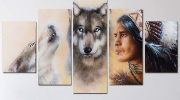 Z-F1.1 FF411 Diamond Painting 5 Frames Wolves Indian 150x90cm