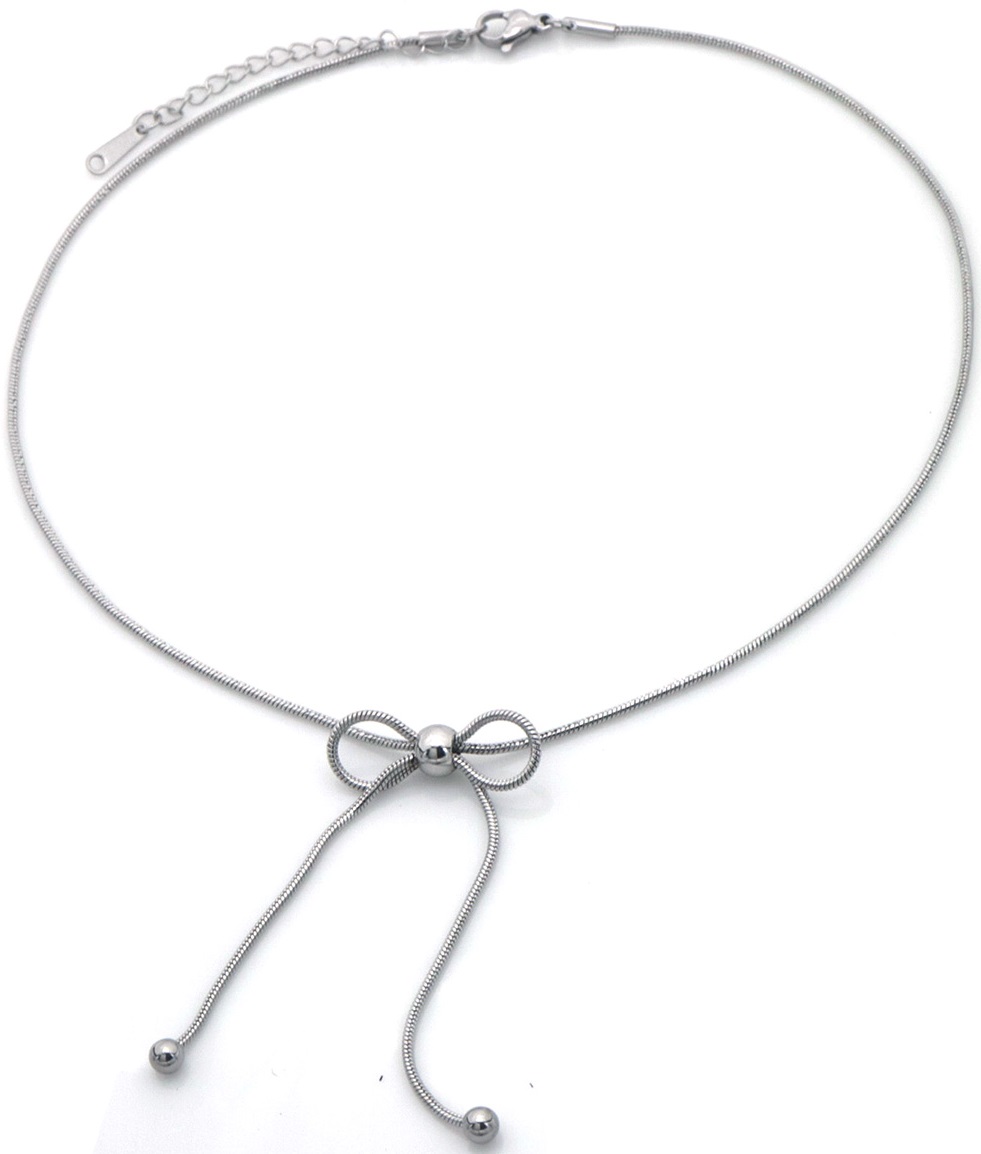 E-E18.3 N091-121S S. Steel Necklace  Bow