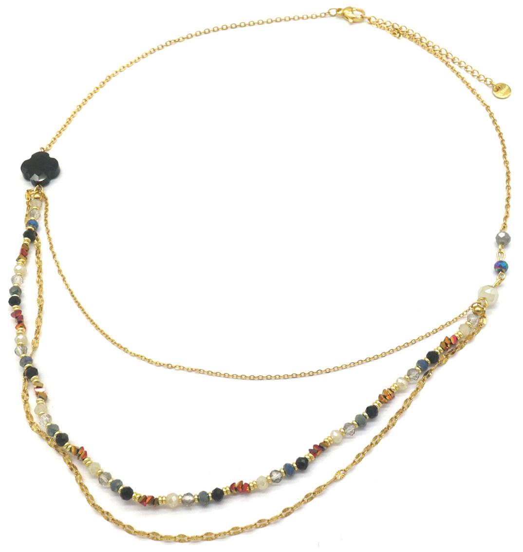 C-C9.1 N221-363 S. Steel Necklace Layered Black