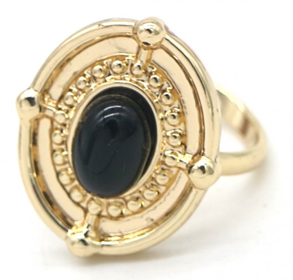 A-E6.5 R532-001G Adjustable Ring with Black Stone Gold A-E6.5 R532-001G Adjustable Ring with Black Stone Gold