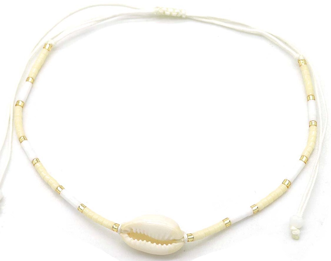 F-B4.4  ANK830-007-10 Anklet Glassbeads Shell Beige