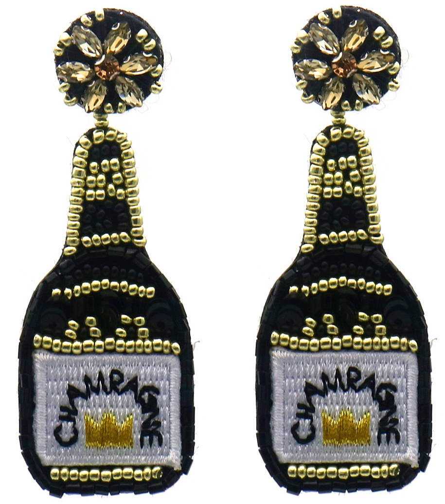 B-D23.2 E1132-002-1 Fashion Earring Champagne 7.5cm Black