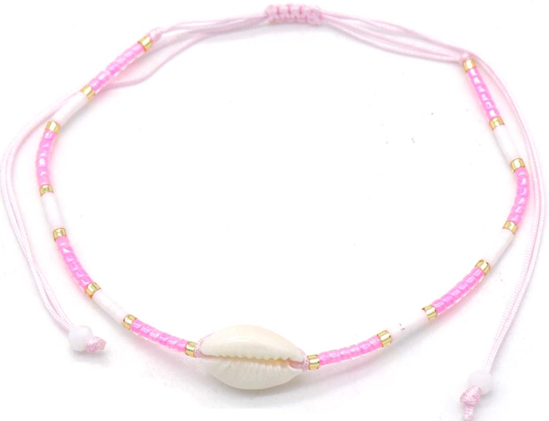 F-B18.5 ANK830-007-8 Anklet Glassbeads Shell Pink