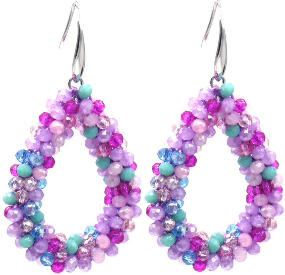 B-F7.1 E007-001-16 Earrings Faceted Glass Beads 4.5x3.5cm Purple