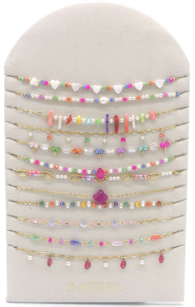 S-F7.3  N221-401G S. Steel Necklace Set on Display - 12pcs Multi