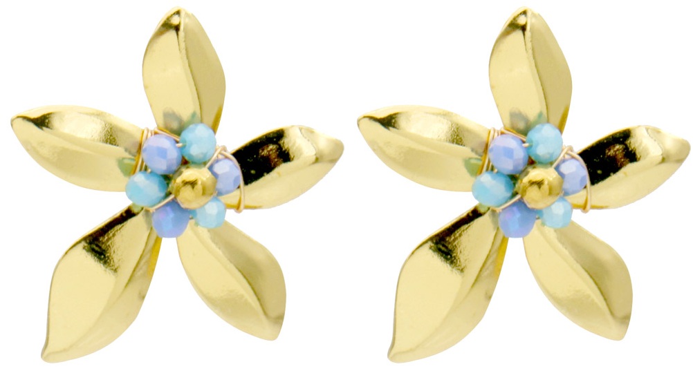 C-F4.2 E1144-002-5 S. Steel Earrings Flower 3.5cm Blue