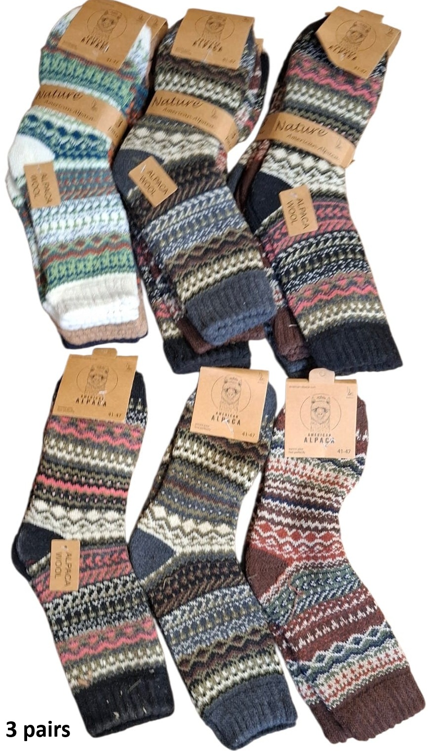 Y-F5.1 JN26-9307  Woolen Socks Size 41-47  Mixed Colors  - 3-Pack