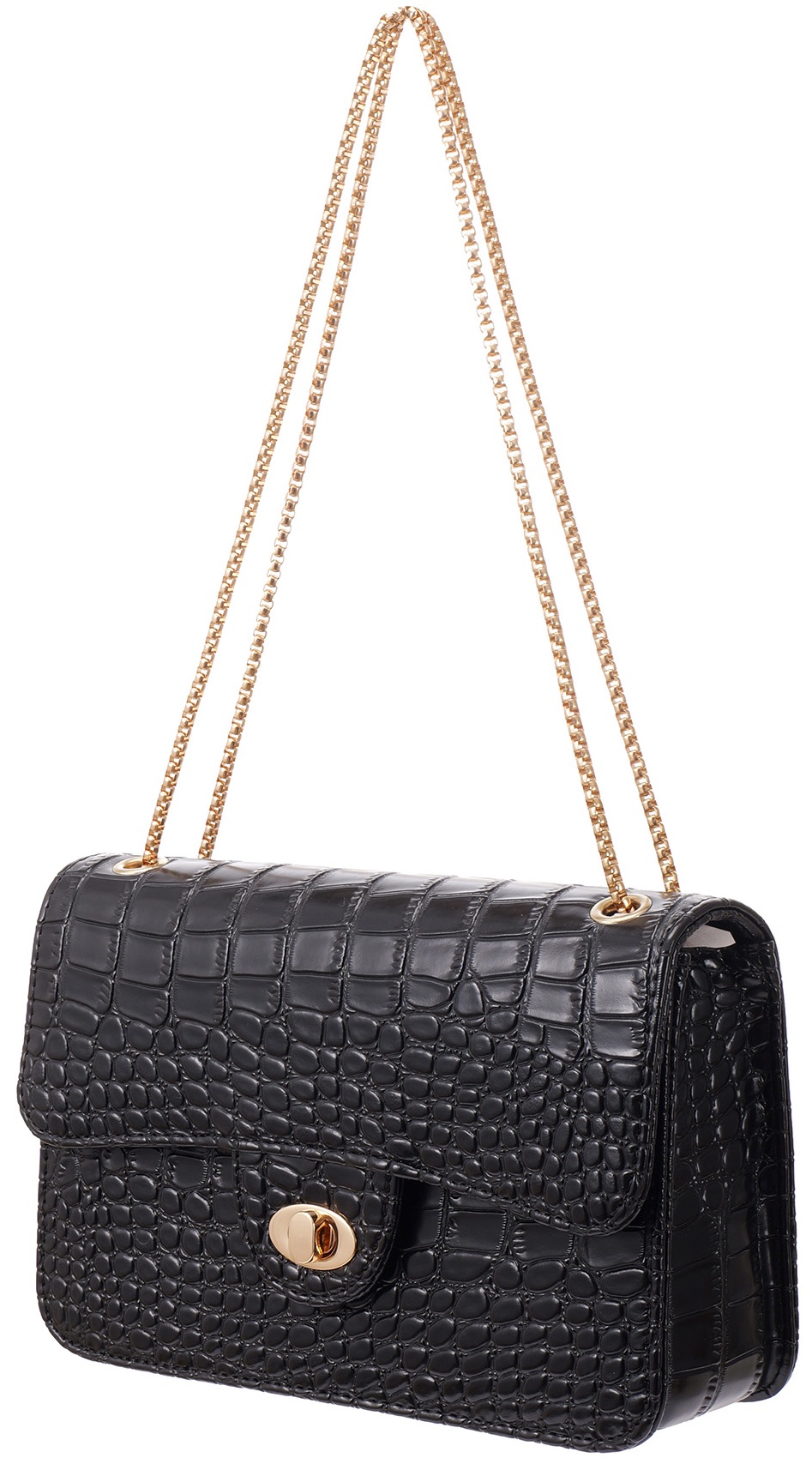 R-E3.2 BAG1117-005-6 PU Bag Faux Crocodile 27x17x7.5cm Black