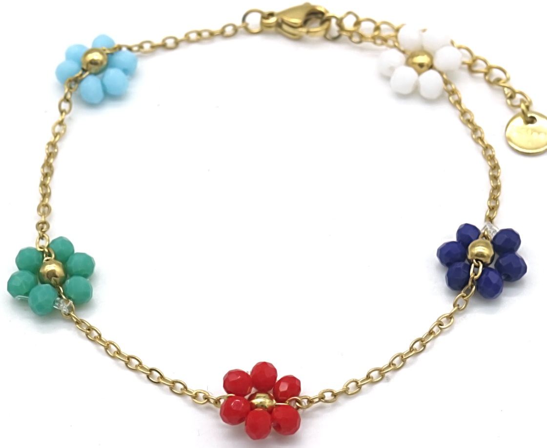 F-E8.3 B835-033G S. Steel Bracelet Flowers Multi