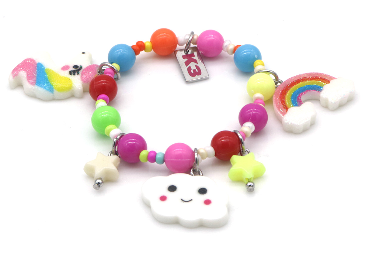 D-D14.2 K3-ZSB029 Bijoux Armband Multi Color met 3 Bedels