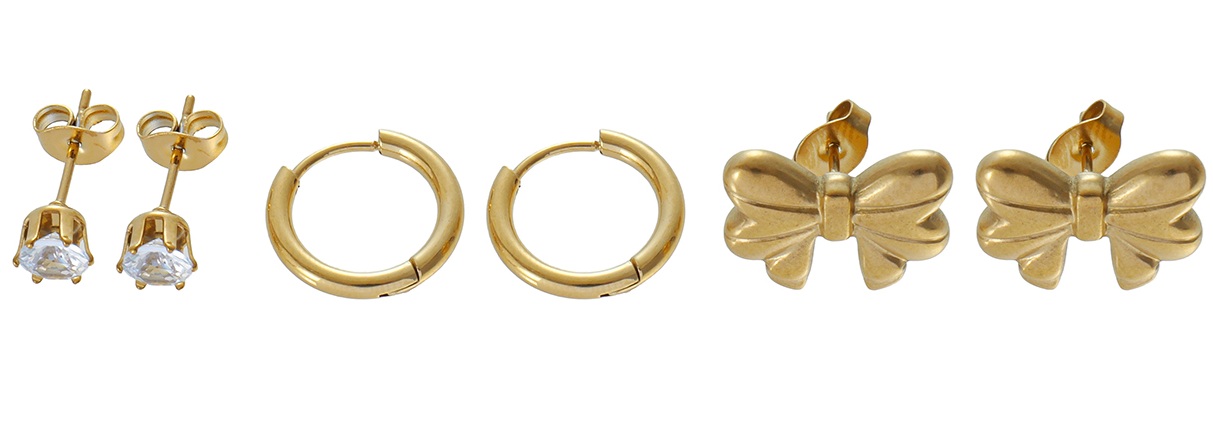 I-D5.2 E1131-078G S. Steel Earring Set 3 Pairs