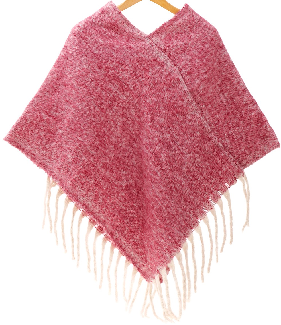 Q-A8.2 SCARF2588-011-3 Woven Winter Poncho Red