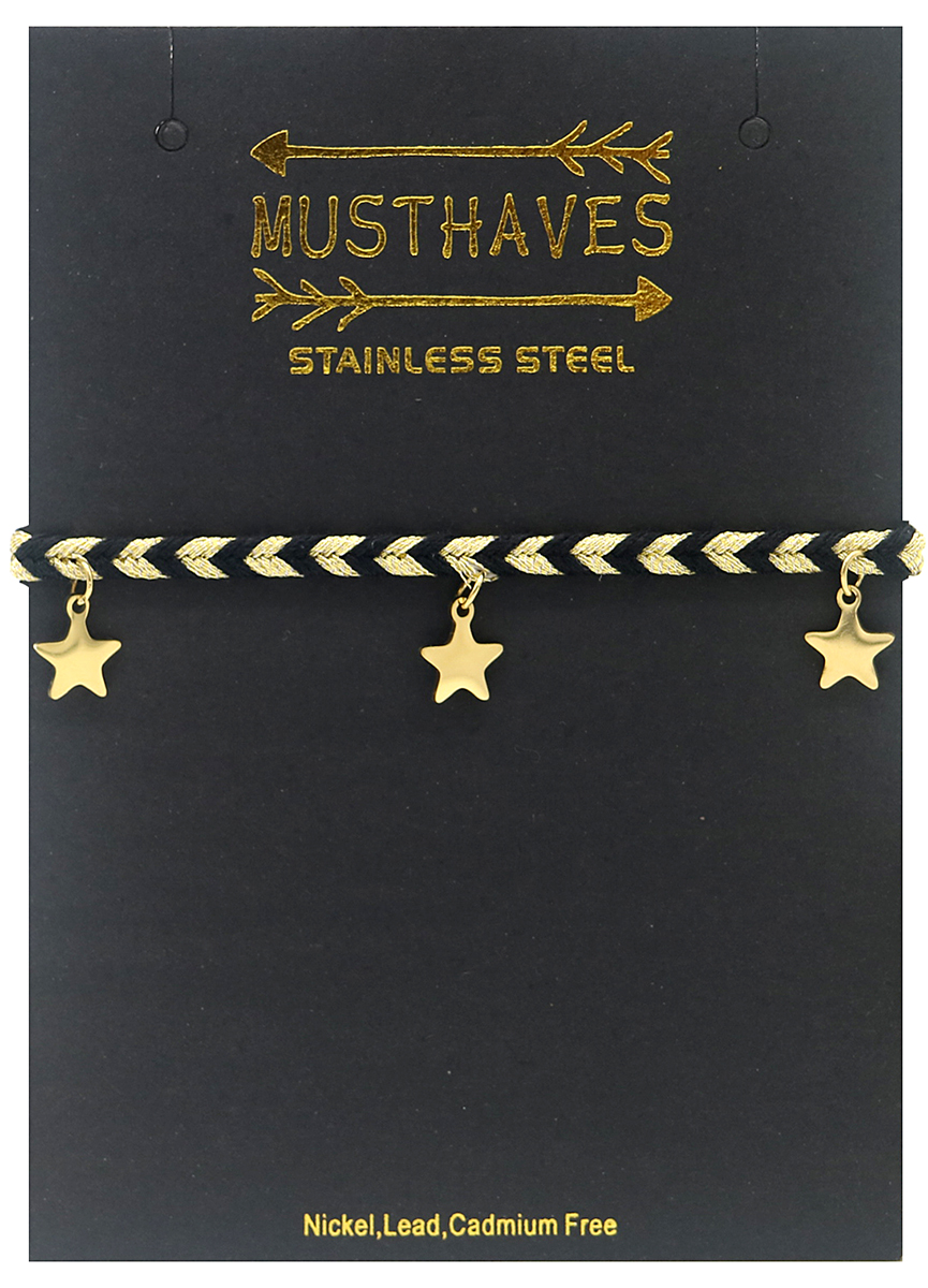 D-D18.5  B220-034 S. Steel Rope Bracelet 8mm Stars Gold