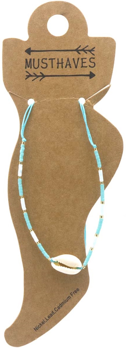F-A6.4 ANK830-007-7 Anklet Glassbeads Shell Blue