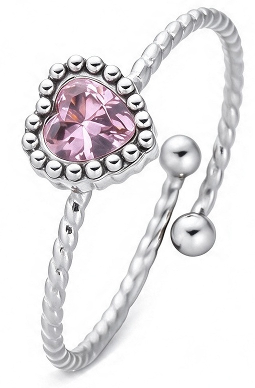 A-D5.3 R2643-040S-5 S. Steel Ring Adjustable Heart Pink