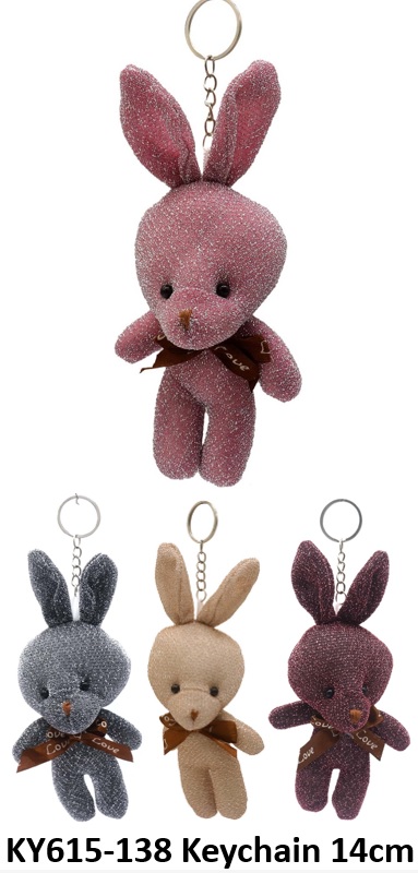 L-B8.1 KY615-138 Keychain Glitter Rabbit 14cm - Mixed Colors - 1pc