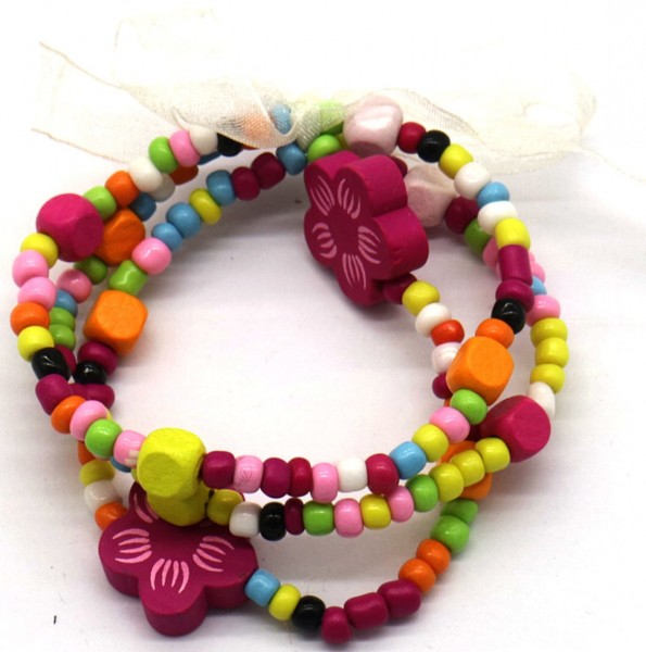 S-E6.4 B622-007 Kids Bracelet Set Wood 3pcs - Mixed Colors