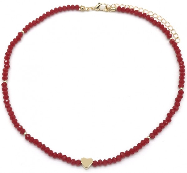 D-D8.1 N1656-029 Necklace Faceted Glassbeads 37-42cm Red