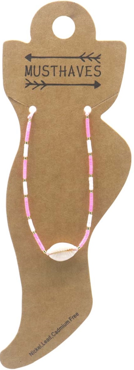 F-B18.5 ANK830-007-8 Anklet Glassbeads Shell Pink