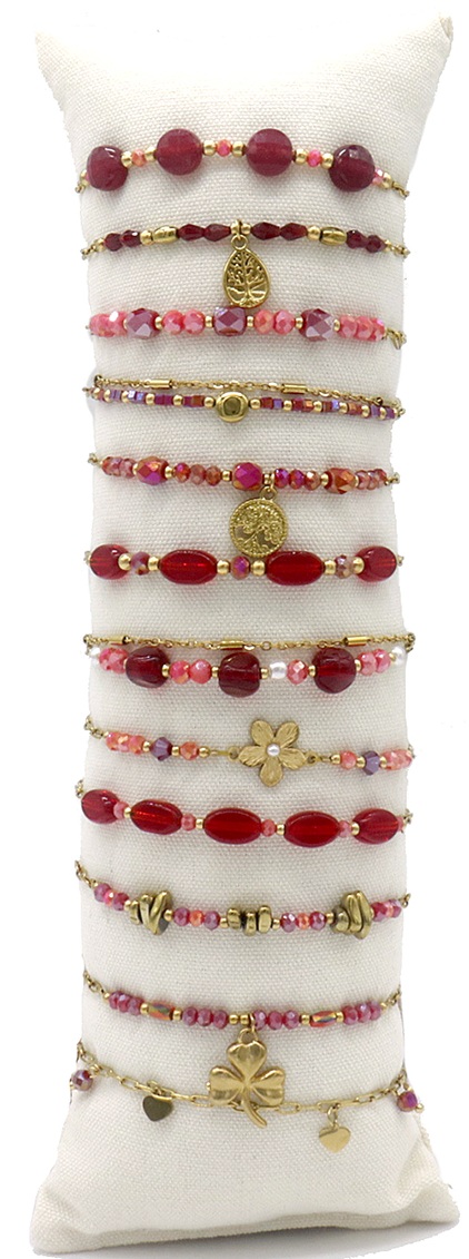 F-F11.2 B1144-005 S. Steel Bracelet Set - 12pcs Bordeaux Red