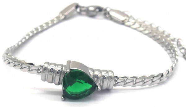 B-C8.3 B089-006S S. Steel Bracelet CZ Green