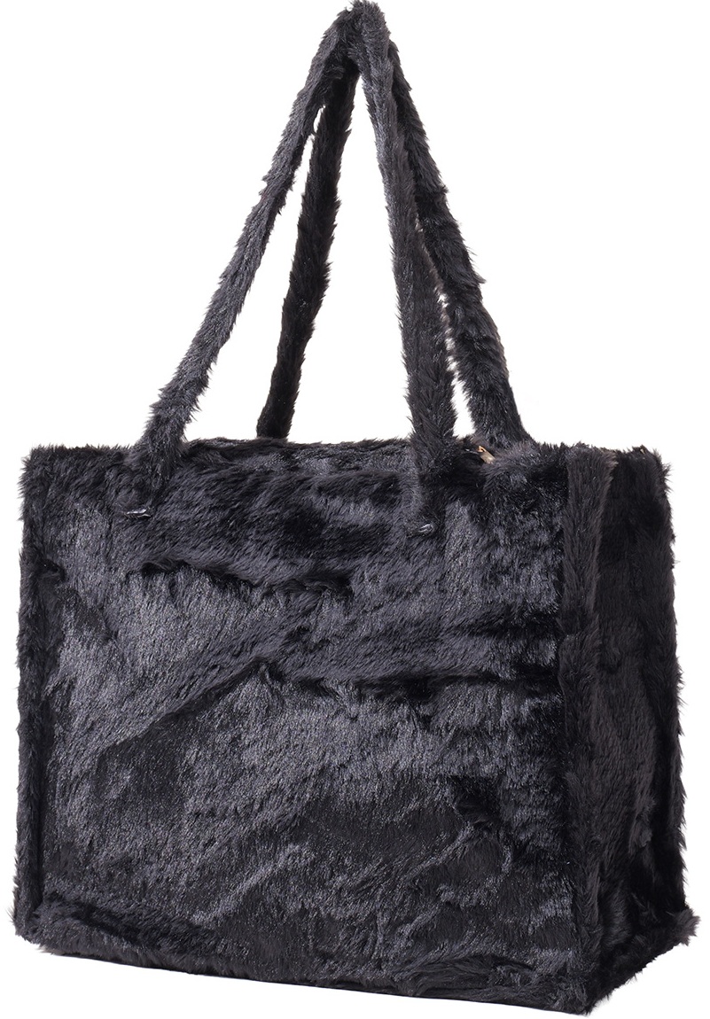 Z-A2.3 BAG1014-001-2 Fluffy Faux Fur Shopper 36x29x13.5cm Black