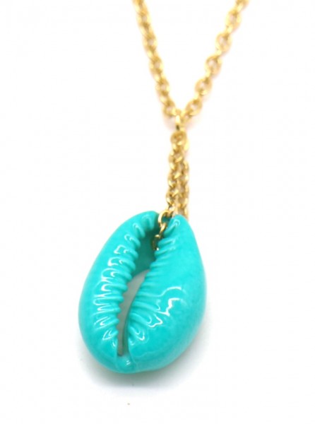 A-B15.3  N2121-017G S. Steel Necklace with Turqoise Shell Gold
