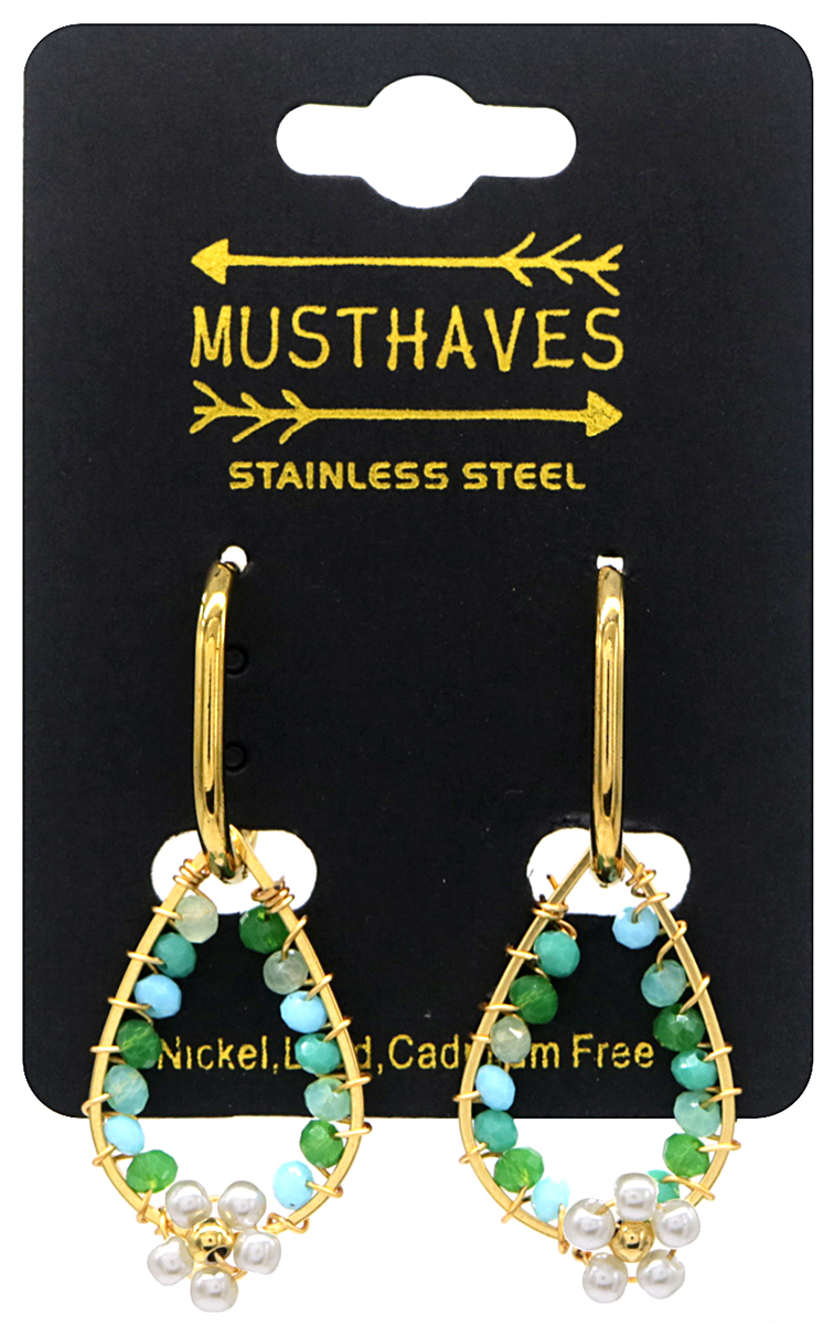 C-C6.1 E221-356G S. Steel Earrings Glass Beads 4cm