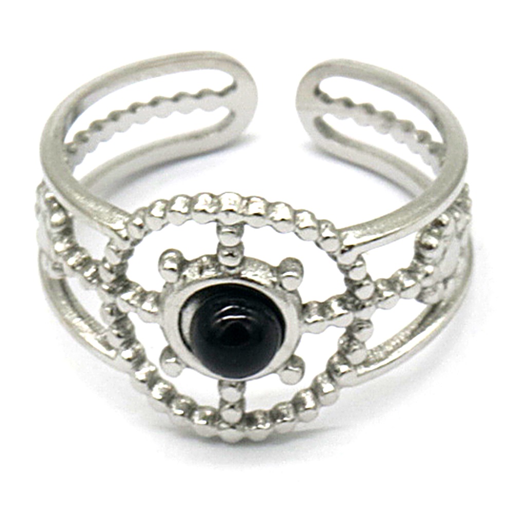 G-C3.2 R221-240S S. Steel Ring Adjustable Black Agate