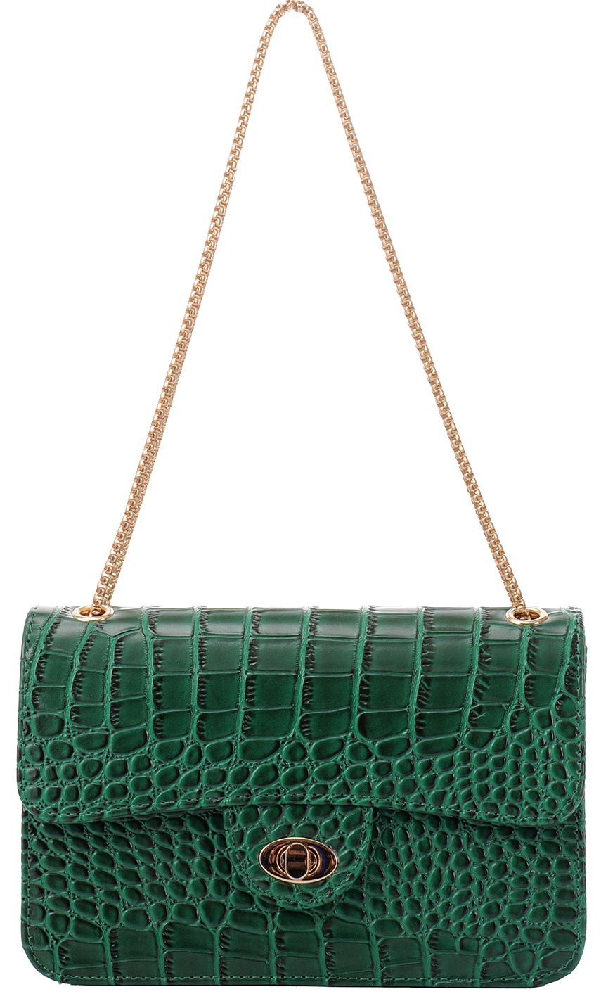 T-B3.1 BAG1117-005-1 PU Bag Faux Crocodile  27x17x7.5cm Green