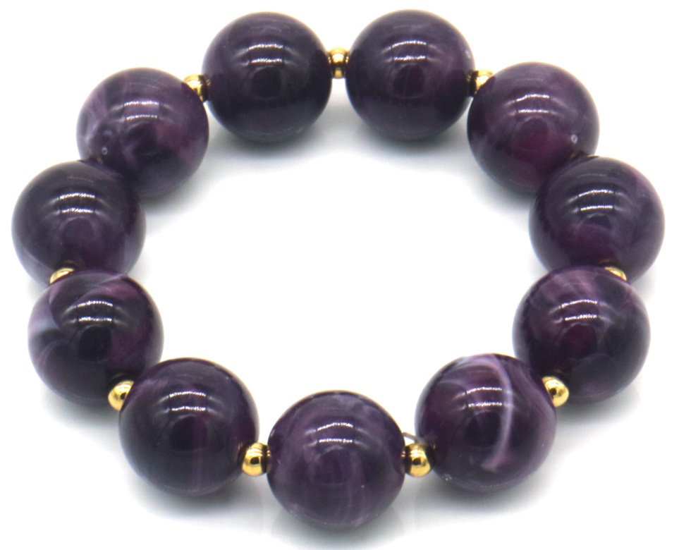 D-E9.2 B2582-043-7 Elastic Bracelet S. Steel and Acrylic Beads Purple