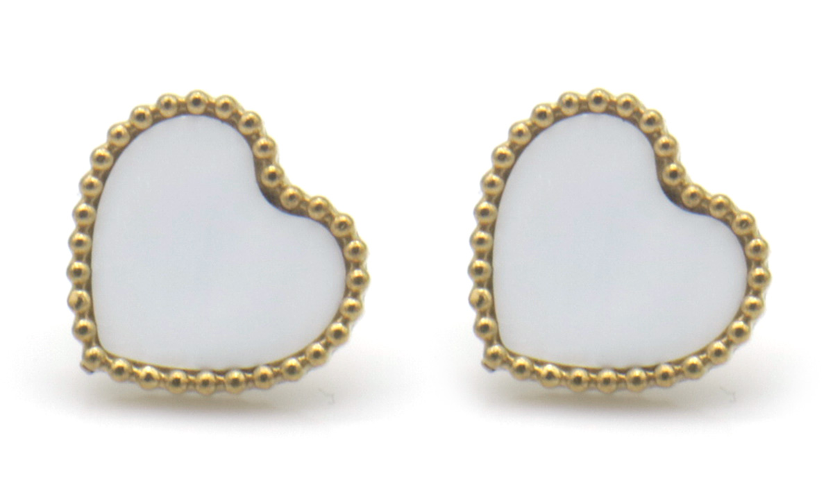 J-B5.1 E1033-010G S. Steel Earrings Hearts MOP 1x1.2cm