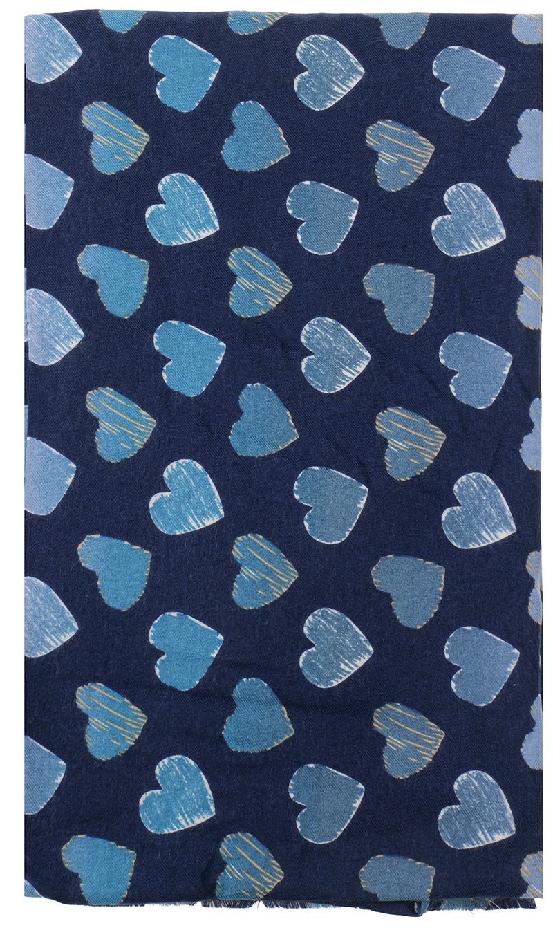 R-L8.1 SCARF405-731-3 Soft Scarf Hearts 180x90cm Blue