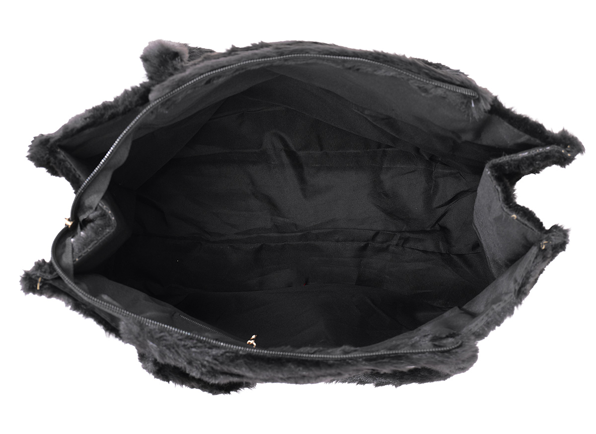 Z-A2.3 BAG1014-001-2 Fluffy Faux Fur Shopper 36x29x13.5cm Black