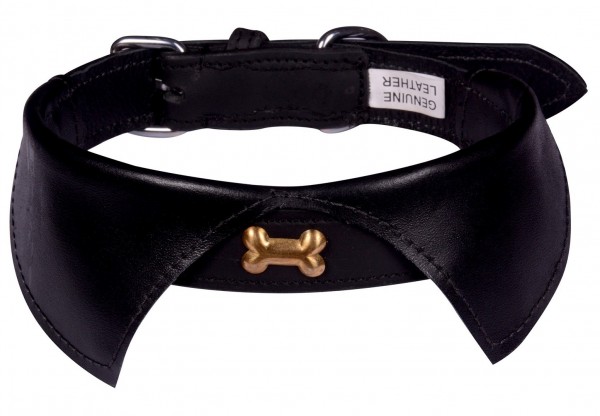 H-A16.1 MTDC-003 Leather Dog Collar Bow with Bone Black M 53x2.5cm