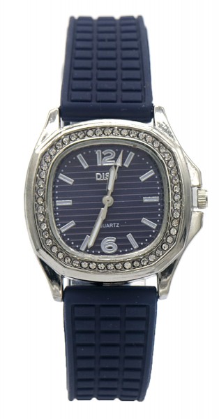 E-E16.1  W065-105 Quartz Watch Rubber Strap Crystals Blue