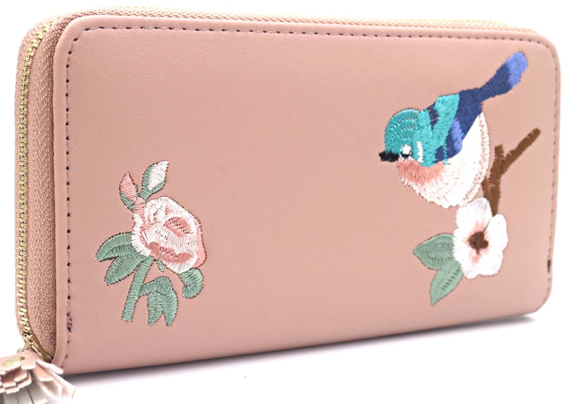 R-P7.2 W804-005-1 PU Embroidered  Wallet 20x11x2.5cm Pink
