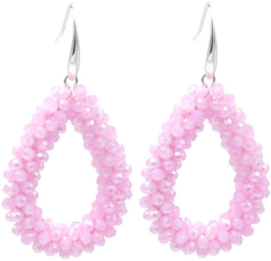 A-C21.3 E007-001-48-1 Earrings Faceted Glass Beads 4.5x3.5cm Pink