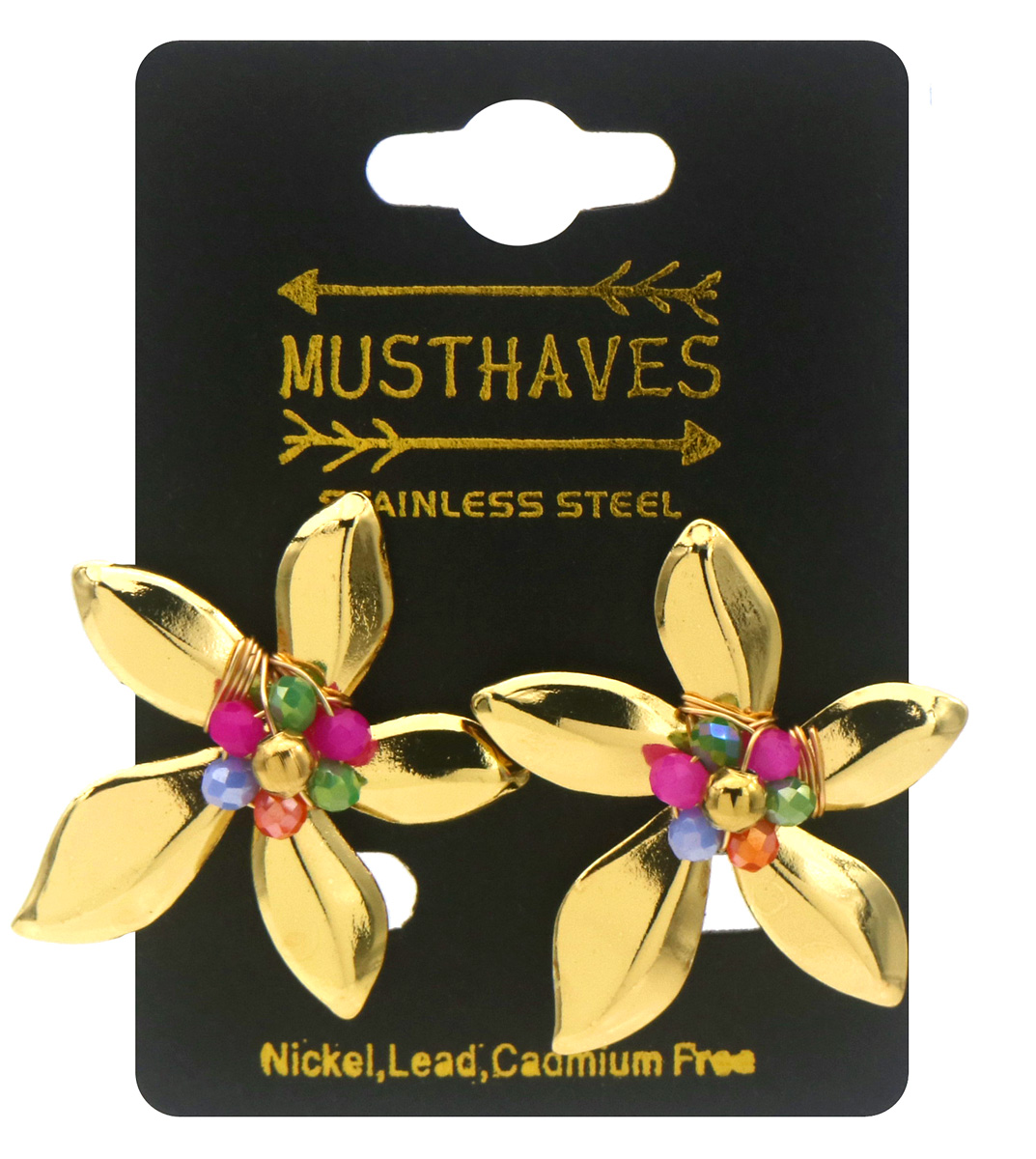 D-F20.4 E1144-002-7 S. Steel Earrings Flower 3.5cm Multi