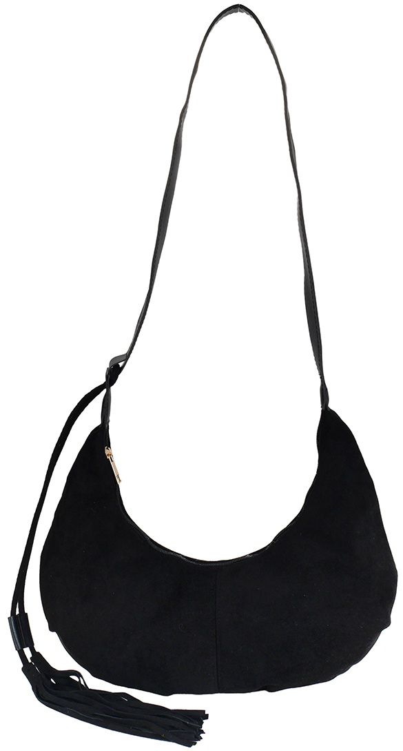 T-H8.1 BAG1021-011-2 PU Shoulder Bag with Tassel 38x30cm Black