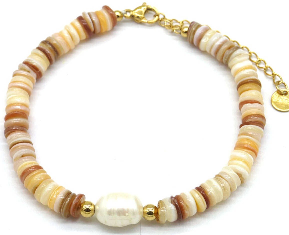 A-C18.3 B626-003 S. Steel Bracelet Shells-Pearl Brown