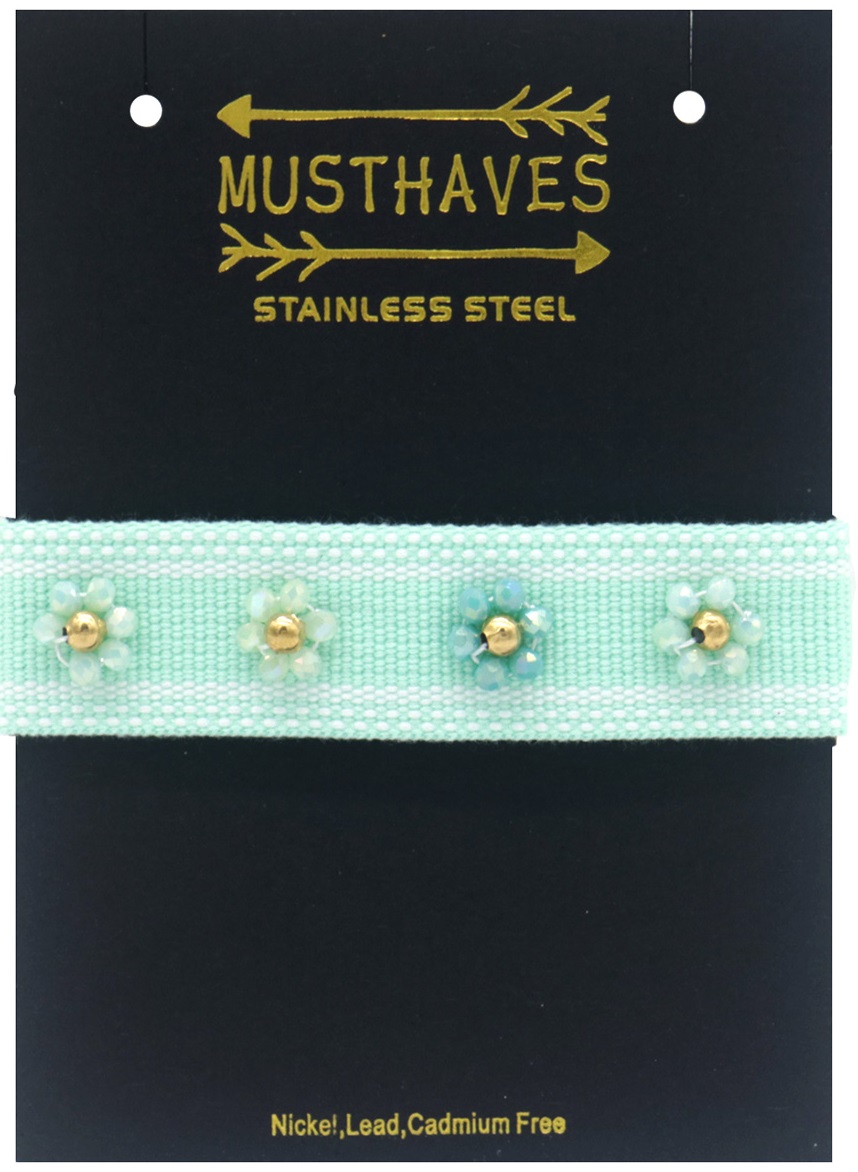 B-F21.1 B831-007-2 Rope Bracelet with S. Steel Beads Blue