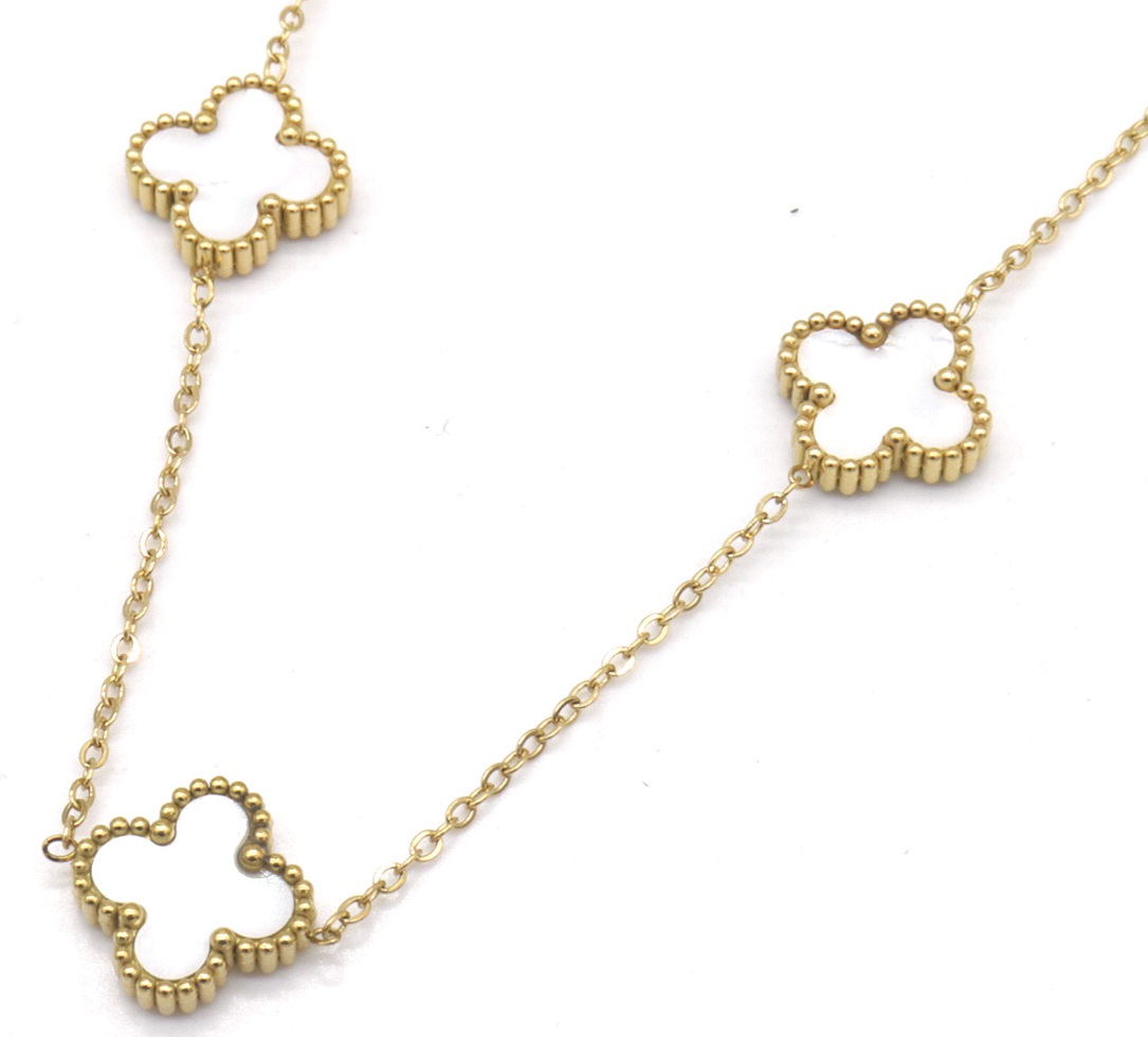 C-A15.3  N089-008G S. Steel Necklace Clovers MOP