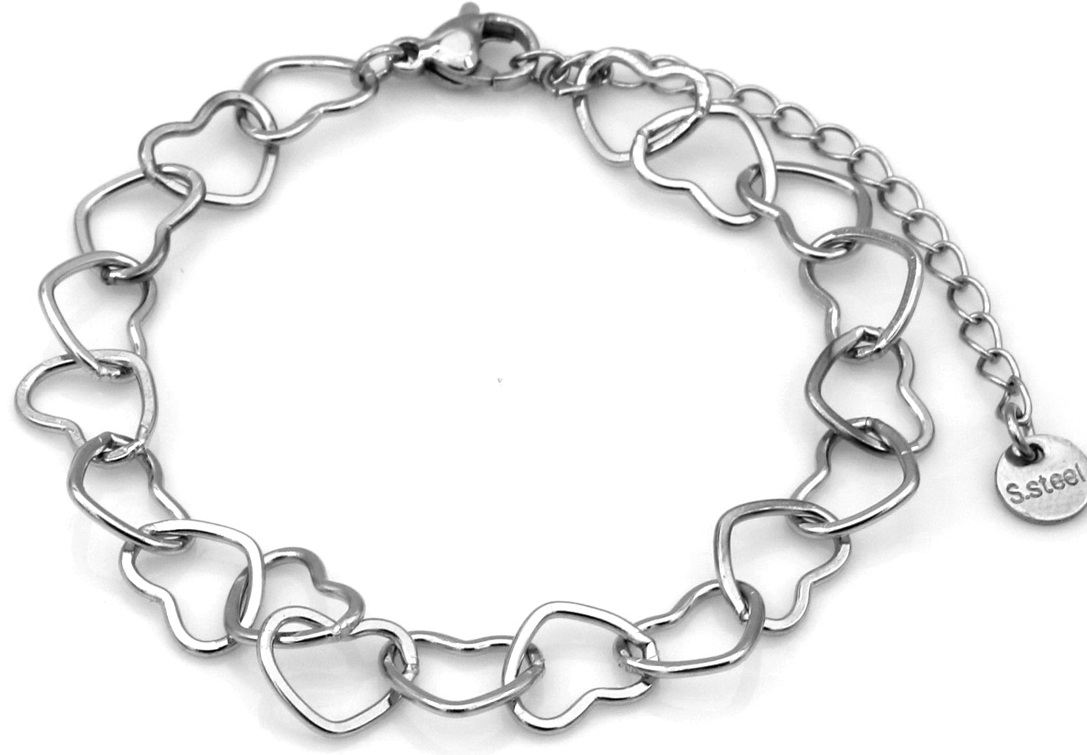 A-B20.1 B25106-057S S. Steel Bracelet Hearts 16-21cm