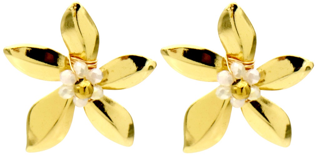 D-F18.3 E1144-002-3 S. Steel Earrings Flower 3.5cm White