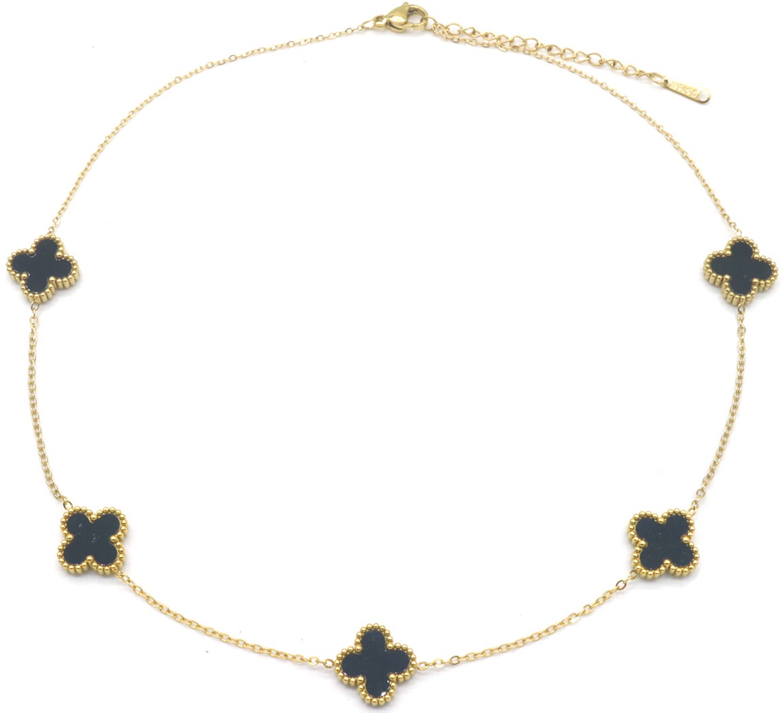 B-A2.3  N089-008G S. Steel Necklace Clovers