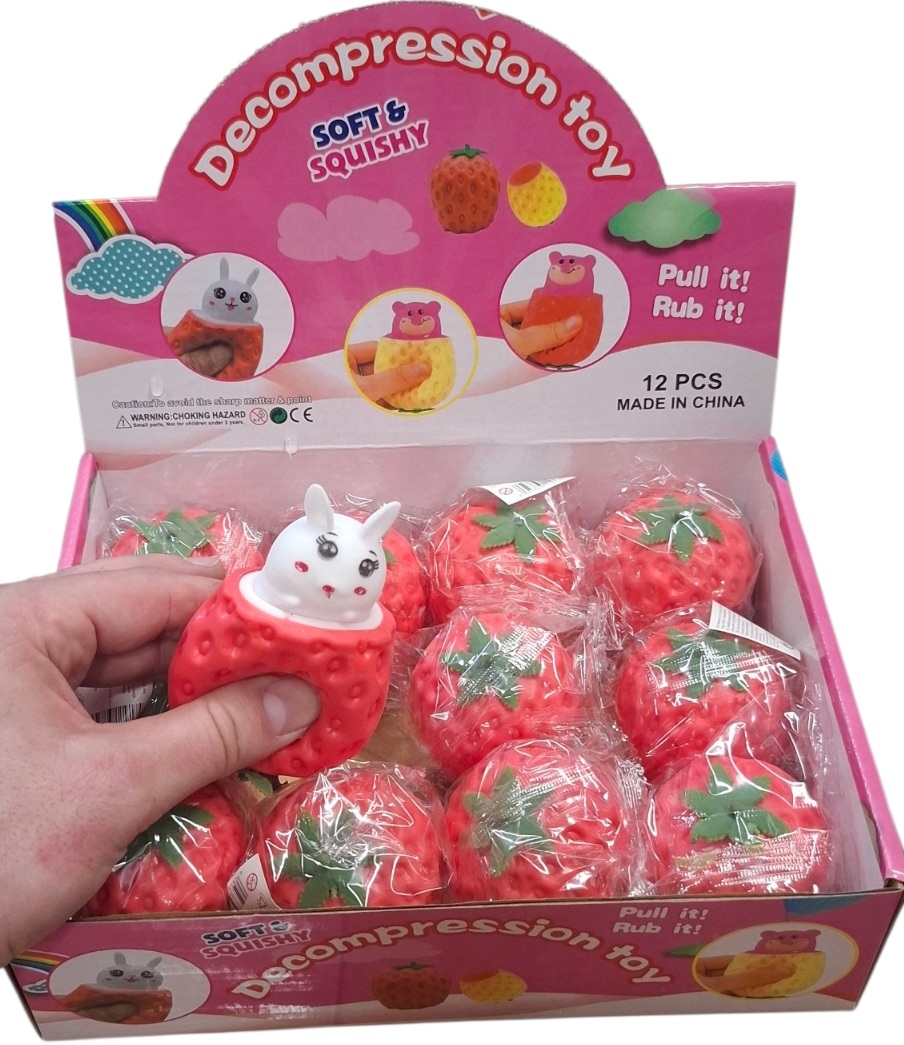 Q-H8.1 Squishy Strawberry Pop Up Rabbit 6cm - 12pcs
