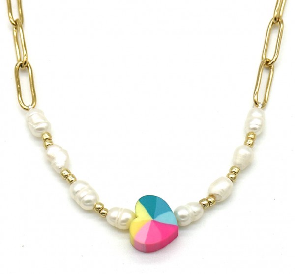 H-E1.2  N2126-022G S. Steel Necklace Heart Gold